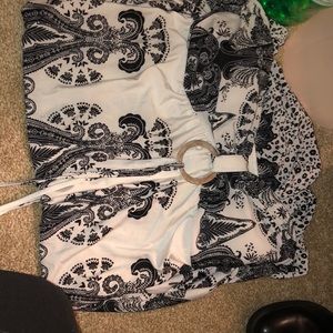 Black and white strapless dress